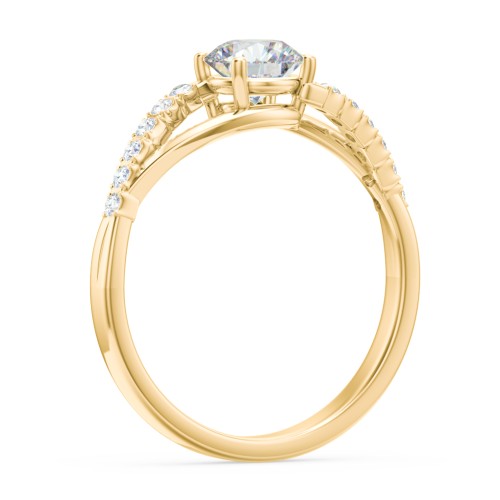 Solitaire Diamond Engagement Ring with Twisted Split Shank and Accents – 10K Yellow Gold with Lab Diamond