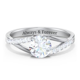 Solitaire Diamond Engagement Ring with Twisted Split Shank and Accents