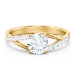 Solitaire Diamond Engagement Ring with Twisted Split Shank and Accents