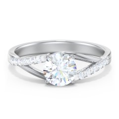 Solitaire Diamond Engagement Ring with Twisted Split Shank and Accents – 14K White Gold with Lab Diamond