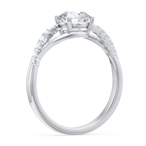 Solitaire Diamond Engagement Ring with Twisted Split Shank and Accents – 14K White Gold with Lab Diamond