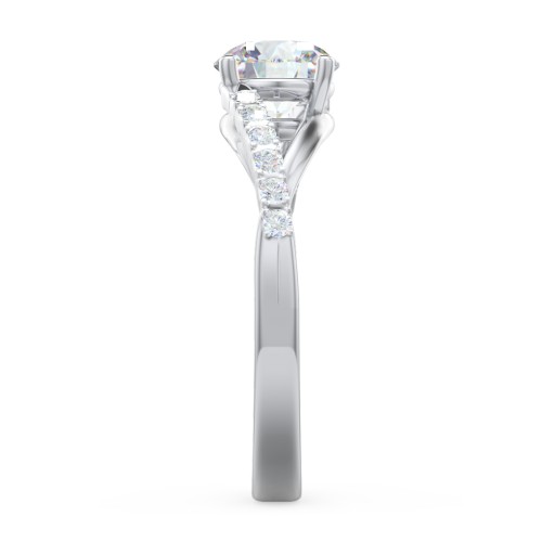 Solitaire Diamond Engagement Ring with Twisted Split Shank and Accents – 14K White Gold with Lab Diamond