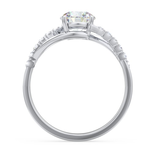 Solitaire Diamond Engagement Ring with Twisted Split Shank and Accents – 14K White Gold with Lab Diamond