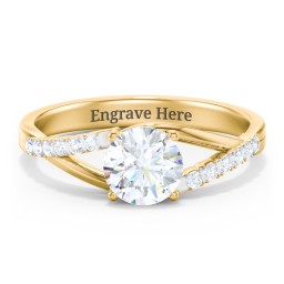 Solitaire Diamond Engagement Ring with Twisted Split Shank and Accents in 10K Solid Yellow Gold with 04LABDIAM-RD-1.00-SI1-F-VG and Lab Diamond