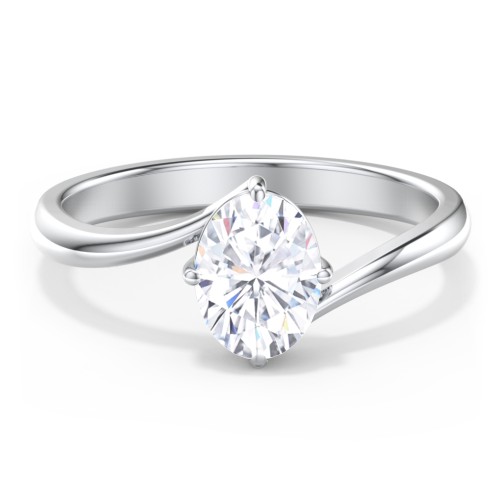Diamond Solitaire Bypass Engagement Ring – 14K White Gold