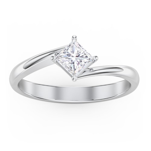 Diamond Solitaire Bypass Engagement Ring – 14K White Gold