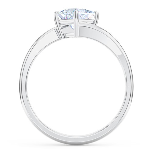 Diamond Solitaire Bypass Engagement Ring – 14K White Gold
