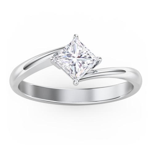 Diamond Solitaire Bypass Engagement Ring – 14K White Gold