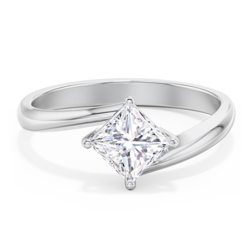 Diamond Solitaire Bypass Engagement Ring – 14K White Gold