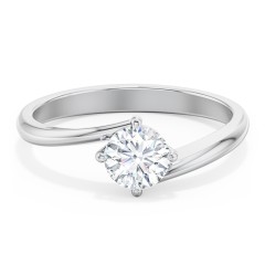 Diamond Solitaire Bypass Engagement Ring – 14K White Gold