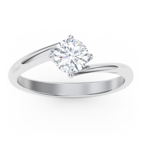 Diamond Solitaire Bypass Engagement Ring – 14K White Gold