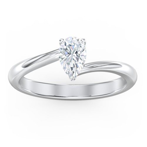 Diamond Solitaire Bypass Engagement Ring – 14K White Gold