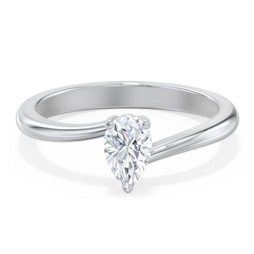 Diamond Solitaire Bypass Engagement Ring – 14K White Gold