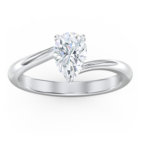 Diamond Solitaire Bypass Engagement Ring – 14K White Gold