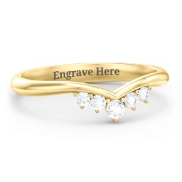 V-Shape Band Ring with Graduated Diamonds in 10K Solid Yellow Gold with Lab Diamond