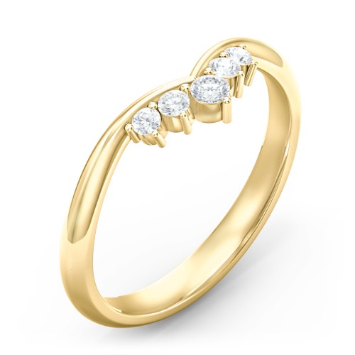 V-Shape Band Ring with Graduated Diamonds – 10K Yellow Gold with Lab Diamond