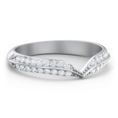 V-Shape Double Row Accented Band Ring – 14K White Gold with Diamond
