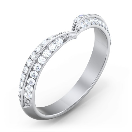 V-Shape Double Row Accented Band Ring – 14K White Gold with Diamond