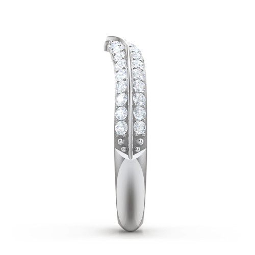 V-Shape Double Row Accented Band Ring – 14K White Gold with Diamond