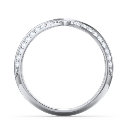 V-Shape Double Row Accented Band Ring – 14K White Gold with Diamond