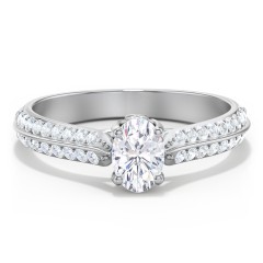 Diamond Solitaire Engagement Ring with Double Row Accents – 14K White Gold with Diamond