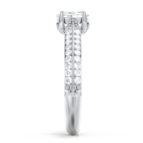 Diamond Solitaire Engagement Ring with Double Row Accents – 14K White Gold with Diamond