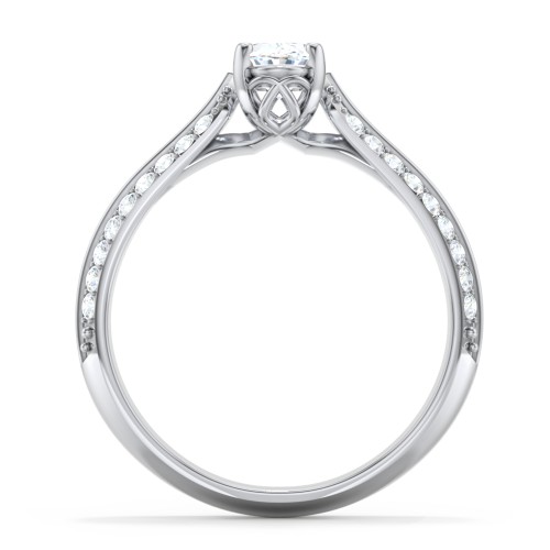 Diamond Solitaire Engagement Ring with Double Row Accents – 14K White Gold with Diamond