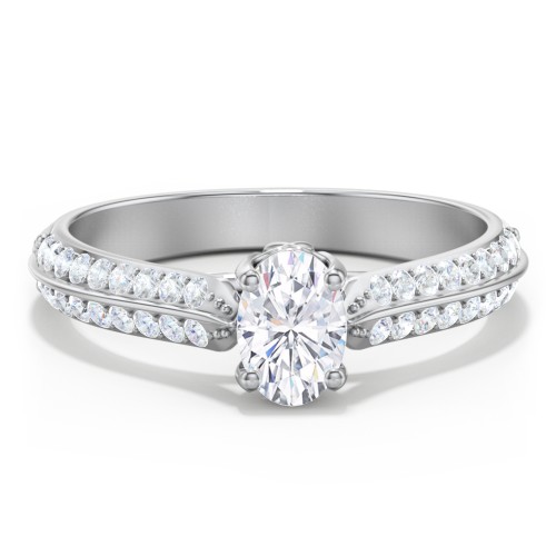 Diamond Solitaire Engagement Ring with Double Row Accents – 14K White Gold with Diamond