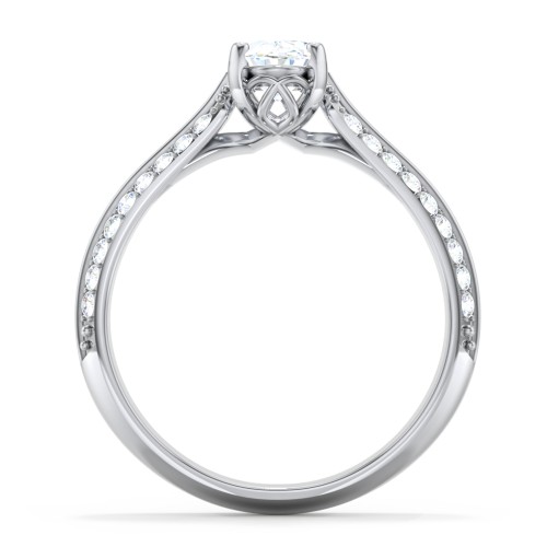Diamond Solitaire Engagement Ring with Double Row Accents – 14K White Gold with Diamond