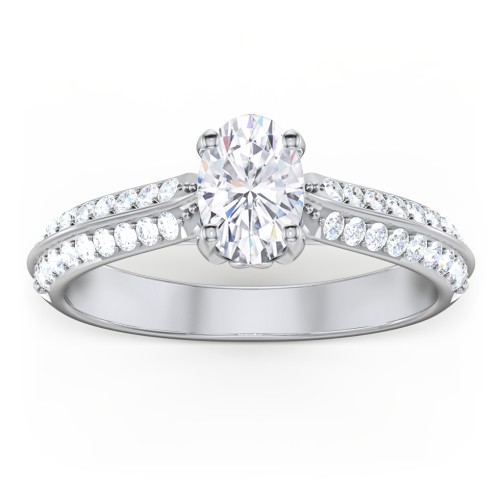 Diamond Solitaire Engagement Ring with Double Row Accents – 14K White Gold with Diamond