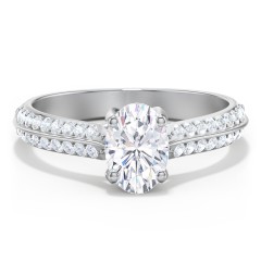 Diamond Solitaire Engagement Ring with Double Row Accents – 10K Rose Gold with Diamond