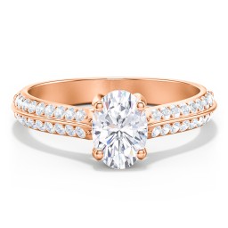 Diamond Solitaire Engagement Ring with Double Row Accents in 10K Solid Rose Gold