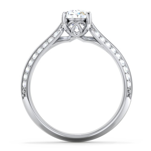 Diamond Solitaire Engagement Ring with Double Row Accents – 14K White Gold with Diamond