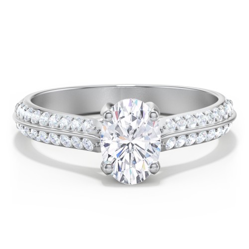 Diamond Solitaire Engagement Ring with Double Row Accents – 14K White Gold with Diamond