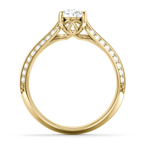 Diamond Solitaire Engagement Ring with Double Row Accents – 10K Yellow Gold with Diamond