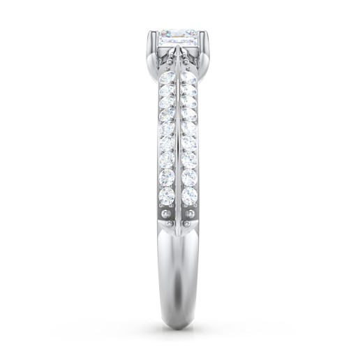 Diamond Solitaire Engagement Ring with Double Row Accents – 14K White Gold with Diamond