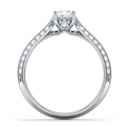 Diamond Solitaire Engagement Ring with Double Row Accents – 14K White Gold with Diamond