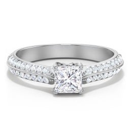 Diamond Solitaire Engagement Ring with Double Row Accents