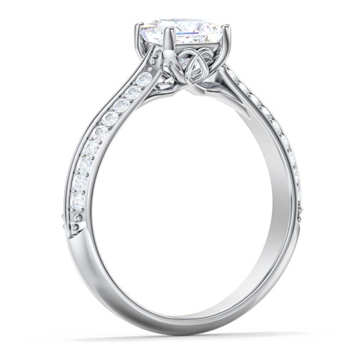 Diamond Solitaire Engagement Ring with Double Row Accents – 14K White Gold with Diamond