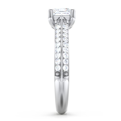 Diamond Solitaire Engagement Ring with Double Row Accents – 14K White Gold with Diamond