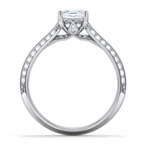Diamond Solitaire Engagement Ring with Double Row Accents – 14K White Gold with Diamond