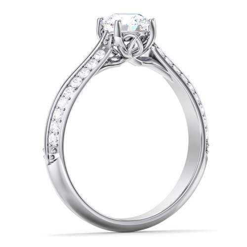 Diamond Solitaire Engagement Ring with Double Row Accents – 14K White Gold with Diamond