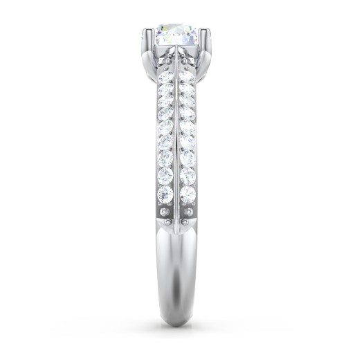 Diamond Solitaire Engagement Ring with Double Row Accents – 14K White Gold with Diamond