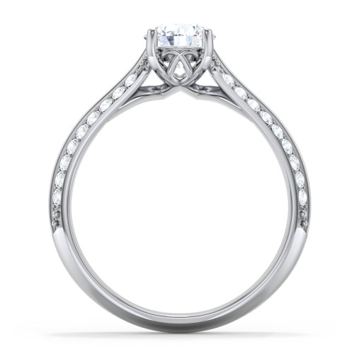 Diamond Solitaire Engagement Ring with Double Row Accents – 14K White Gold with Diamond