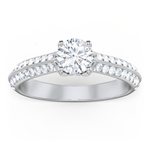 Diamond Solitaire Engagement Ring with Double Row Accents – 14K White Gold with Diamond