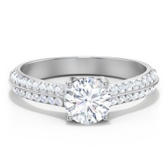 Diamond Solitaire Engagement Ring with Double Row Accents – 10K Rose Gold with Diamond
