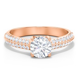 Diamond Solitaire Engagement Ring with Double Row Accents in 10K Solid Rose Gold