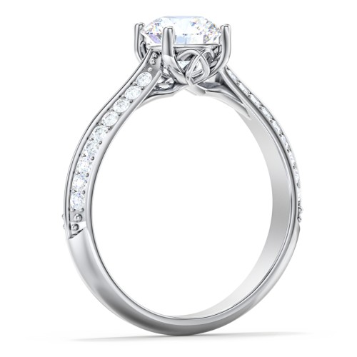 Diamond Solitaire Engagement Ring with Double Row Accents – 14K White Gold with Diamond