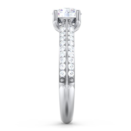 Diamond Solitaire Engagement Ring with Double Row Accents – 14K White Gold with Diamond