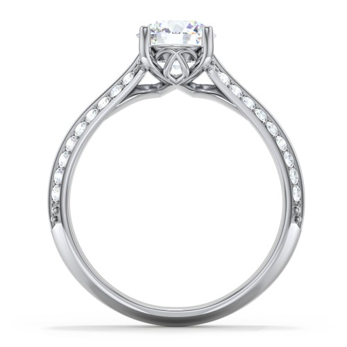 Diamond Solitaire Engagement Ring with Double Row Accents – 14K White Gold with Diamond